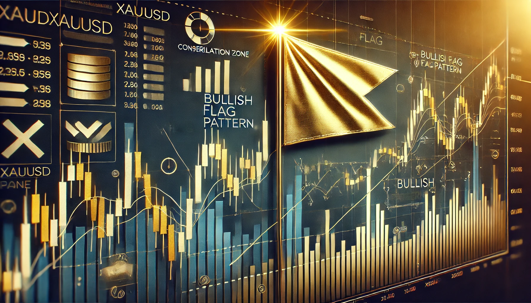 Gold trading with bullish flag