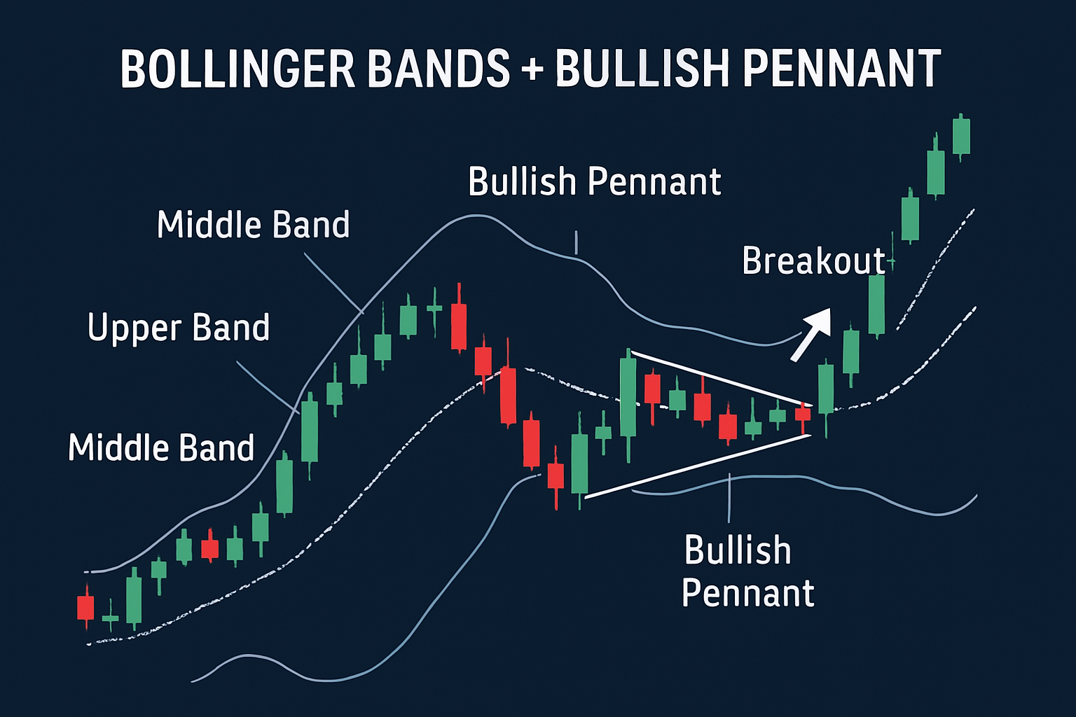 Trading bullish pennant with Bollinger Bands