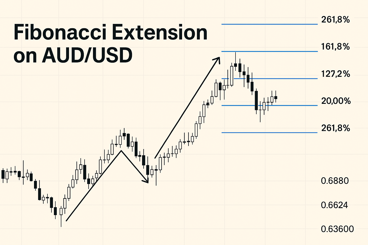 Fibonacci extension trading technique on AUDUSD